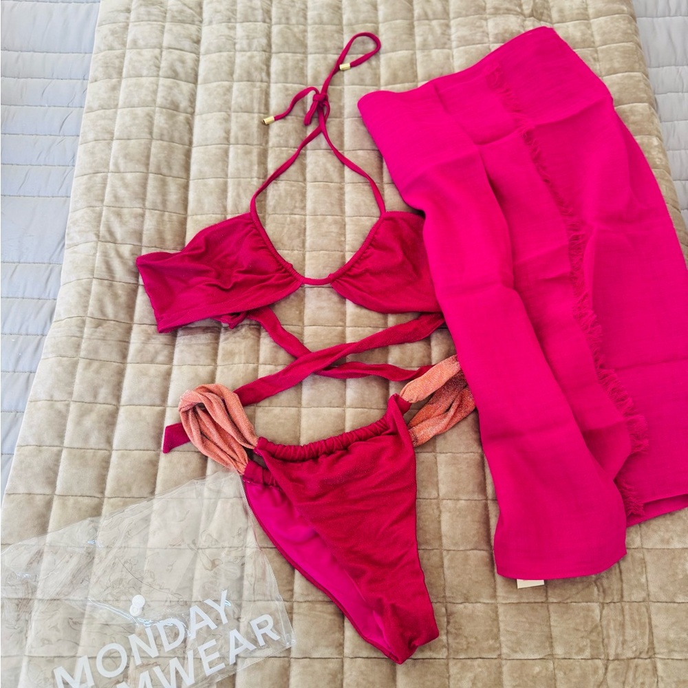 Monday Swimwear fuchsia berry shimmer set